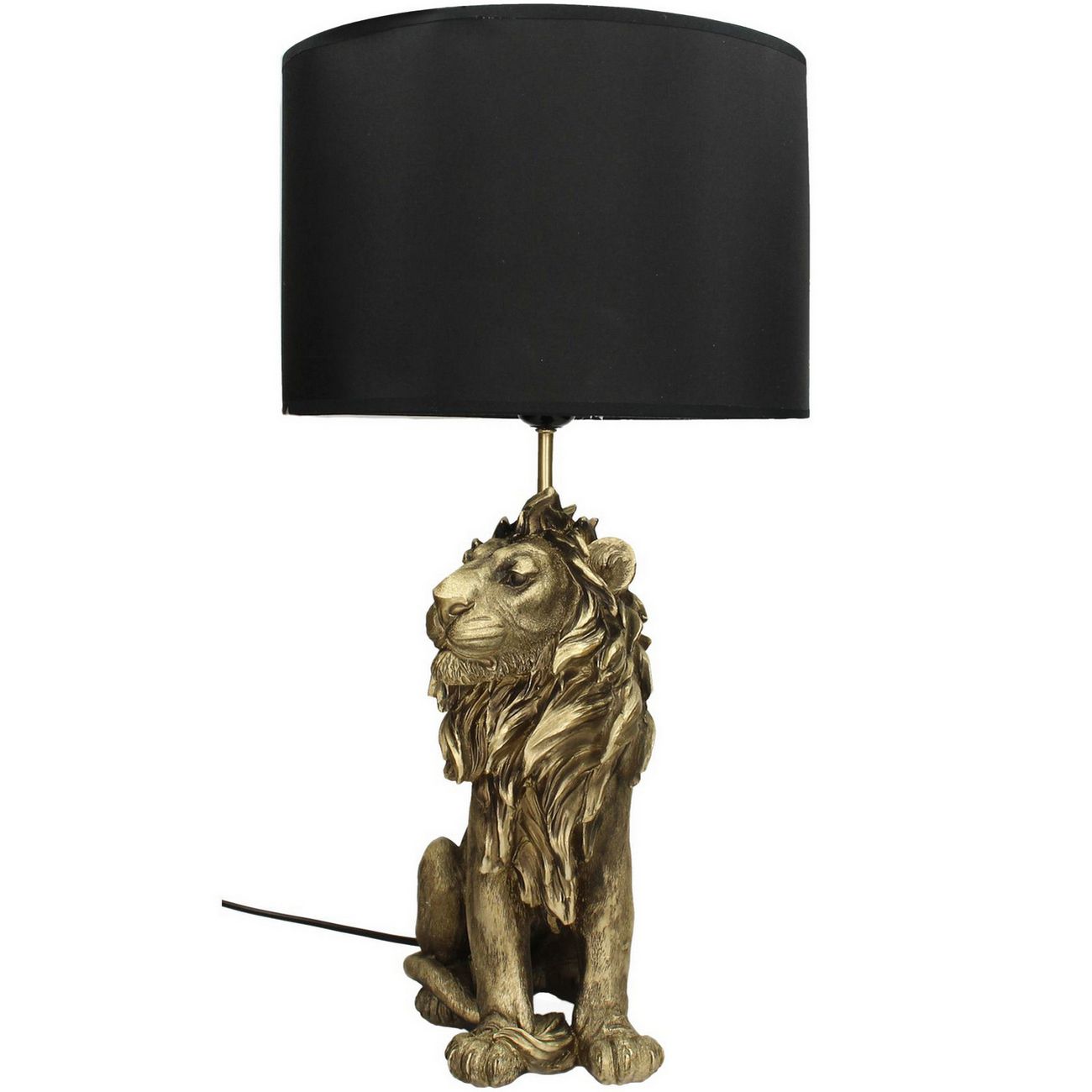 Gold Lion Table Lamp With Black Shade, Lion Table Lamp